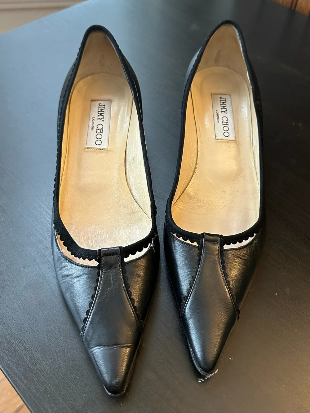 Jimmy Choo Black Pointed Toe Low Heel Pumps